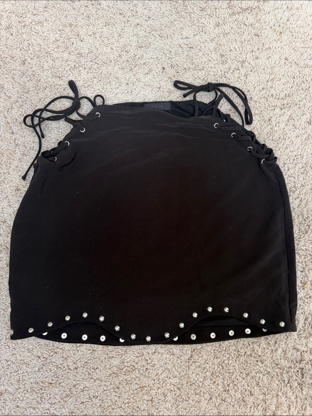 Black Lace-Up Mini Skirt with Silver Stud Hem